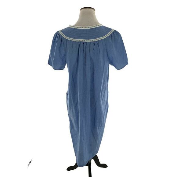 GS House Dress Womens Sz Medium Short Sleeve Snap Button Lightweight Duster Mumu - Picture 3 of 10